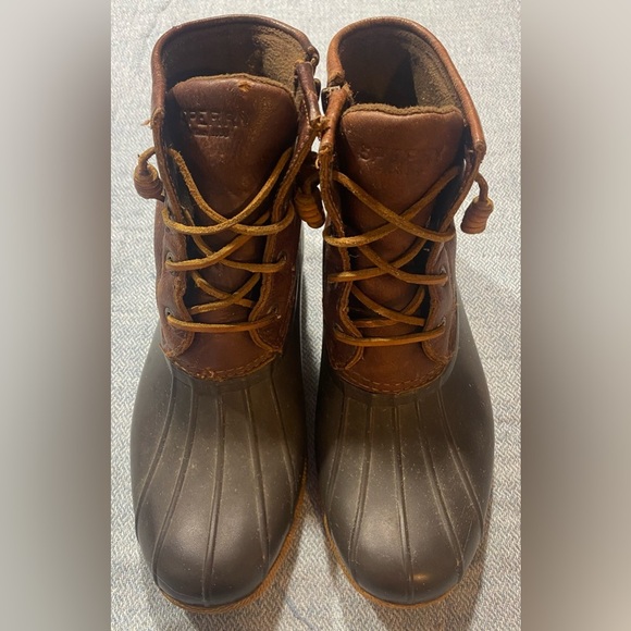 Sperry Saltwater Duck Rubber Boots, Size 7.5M, Tan/Brown Colorway, Leather Upper - Picture 1 of 7